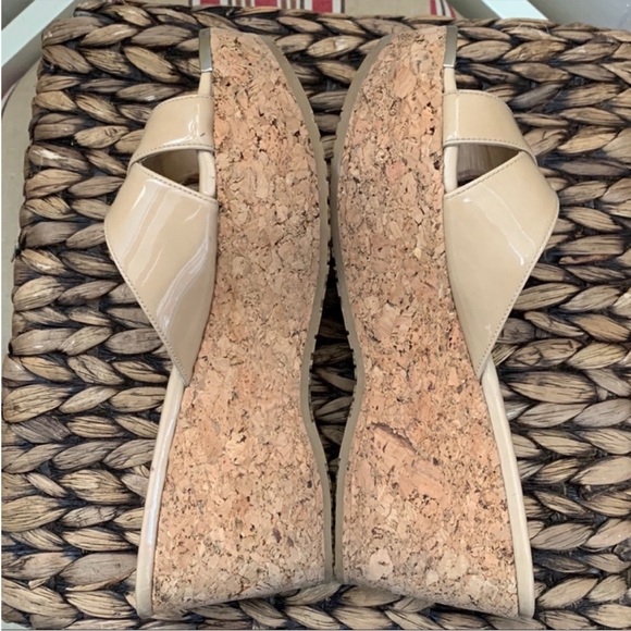 Jimmy Choo Prima Patent Leather Cork Wedge Sandal in Nude - Picture 11 of 15